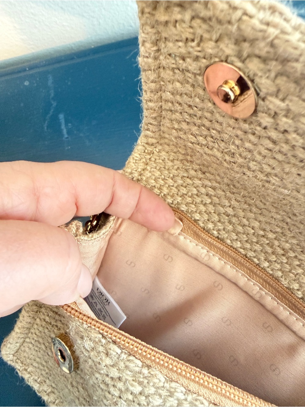 Dior Raffia Tan Woven Shoulder Bag with Gold Chain Strap - Picture 4 of 4